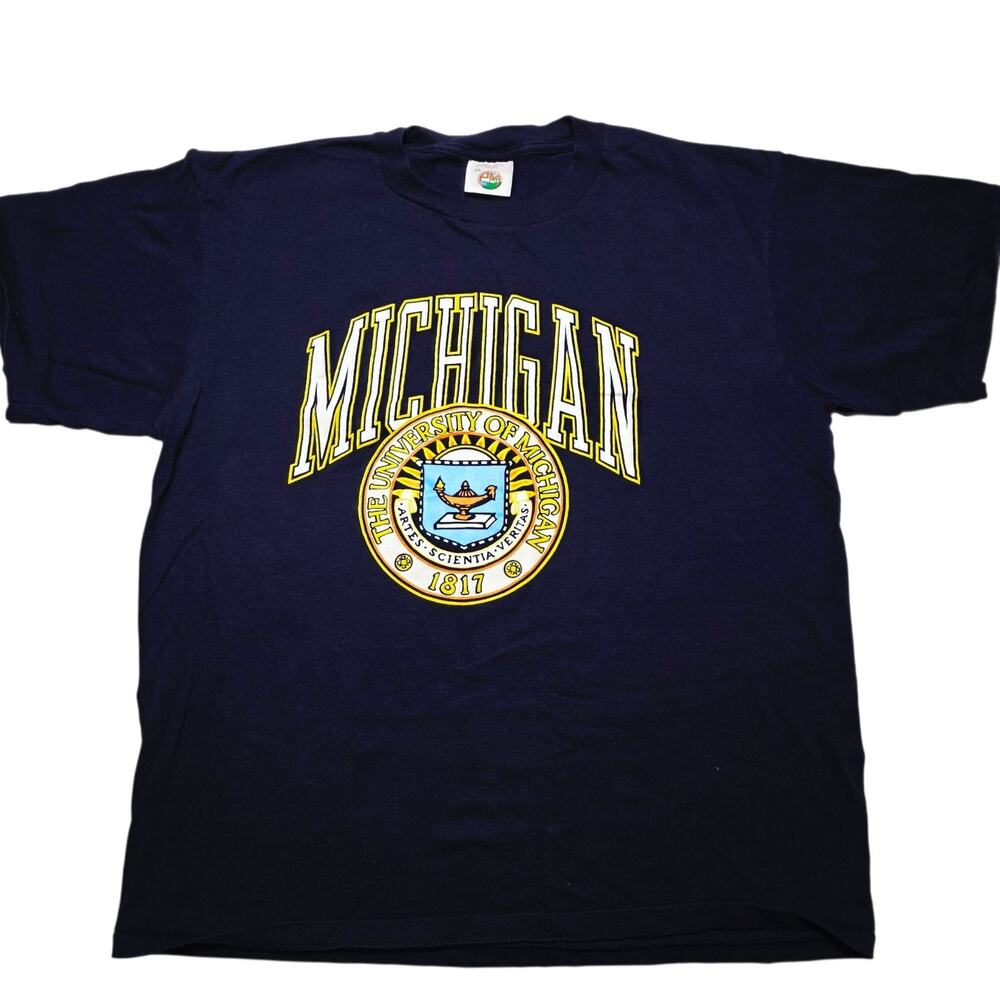 Vintage University Of Michigan Wolverines Big Print Seal T-Shirt USA Size XL 90s